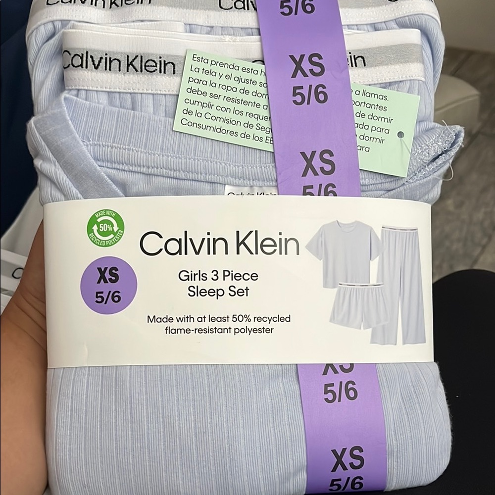 Calvin Klein Girls' Sleep Set in Soft Blue.
